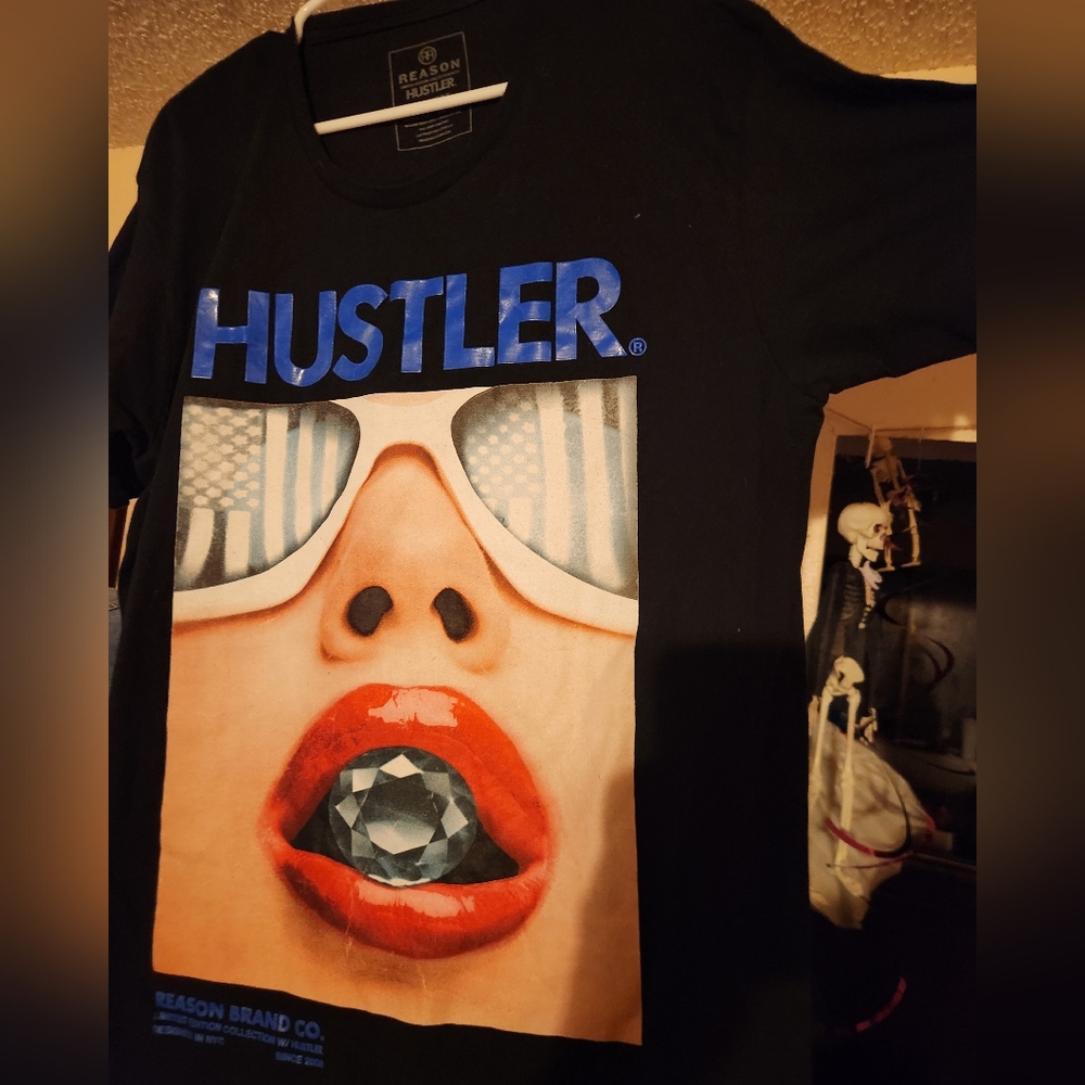 Hustler Reason Brand Black Graphic T-Shirt XL Used